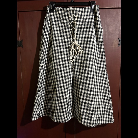 NWOT Eva Franco x Anthropologie Gingham Lace-Up Midi Skirt Black, White Size M - Picture 5 of 16